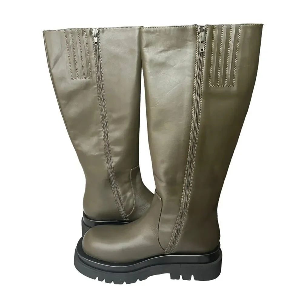 Jeffrey Campbell Tanked Knee High Lug Sole Dark Green Platform Boots Size 8.5